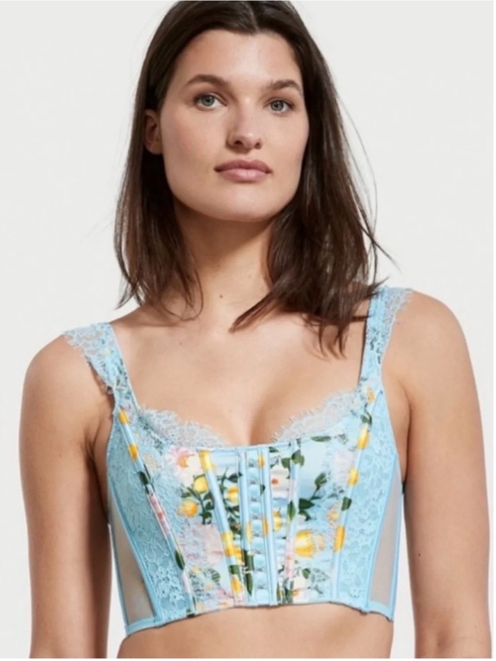 Victoria's Secret Light Blue Floral Lace Longline Bustier